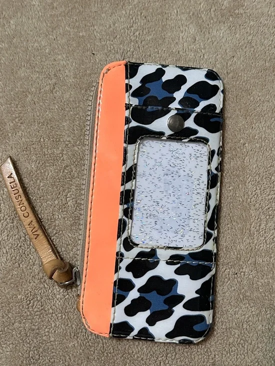 Consuela White Leopard Card organizer Wallet with Coral Accent - Picture 2 of 6